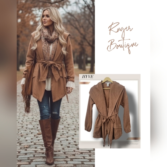 HYFVE Jackets & Blazers - 🌿NWT HYFVE Tan Cinch Waist Women's Small Cavender’s Boho Chic Fall Coat